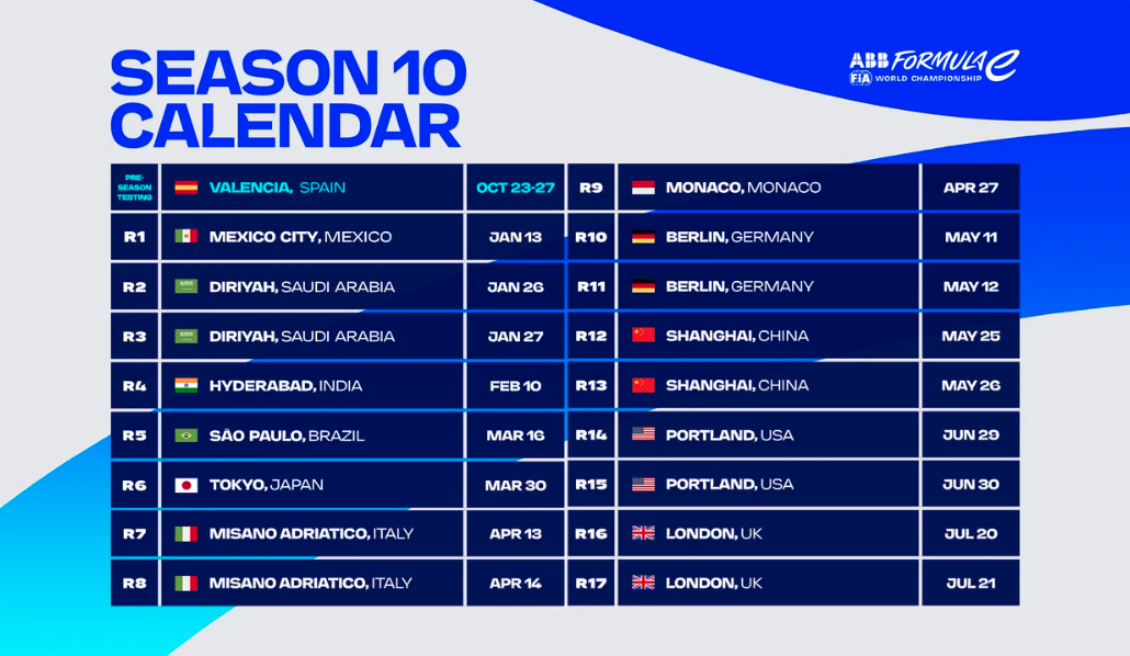 formula e season 10 calendar